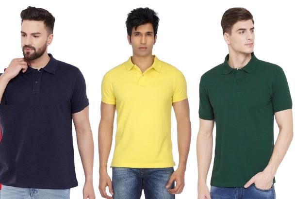 Cotton Matty Solid Half Sleeves Mens Polo Neck T-Shirt Pack Of 3