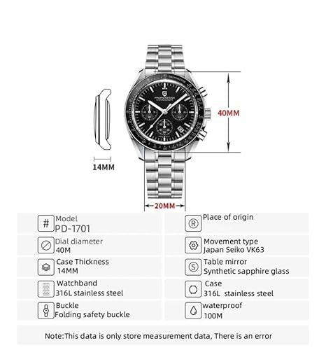Pagani Design Men's Luxury Chronograph Watch Japanese VK67 Quartz Movement Analog Watch for Men with Sapphire Glass, 100M Waterproof & Luminous Hands